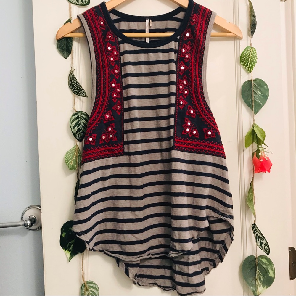 Free People Crochet stripped Malia Tate Tank Top